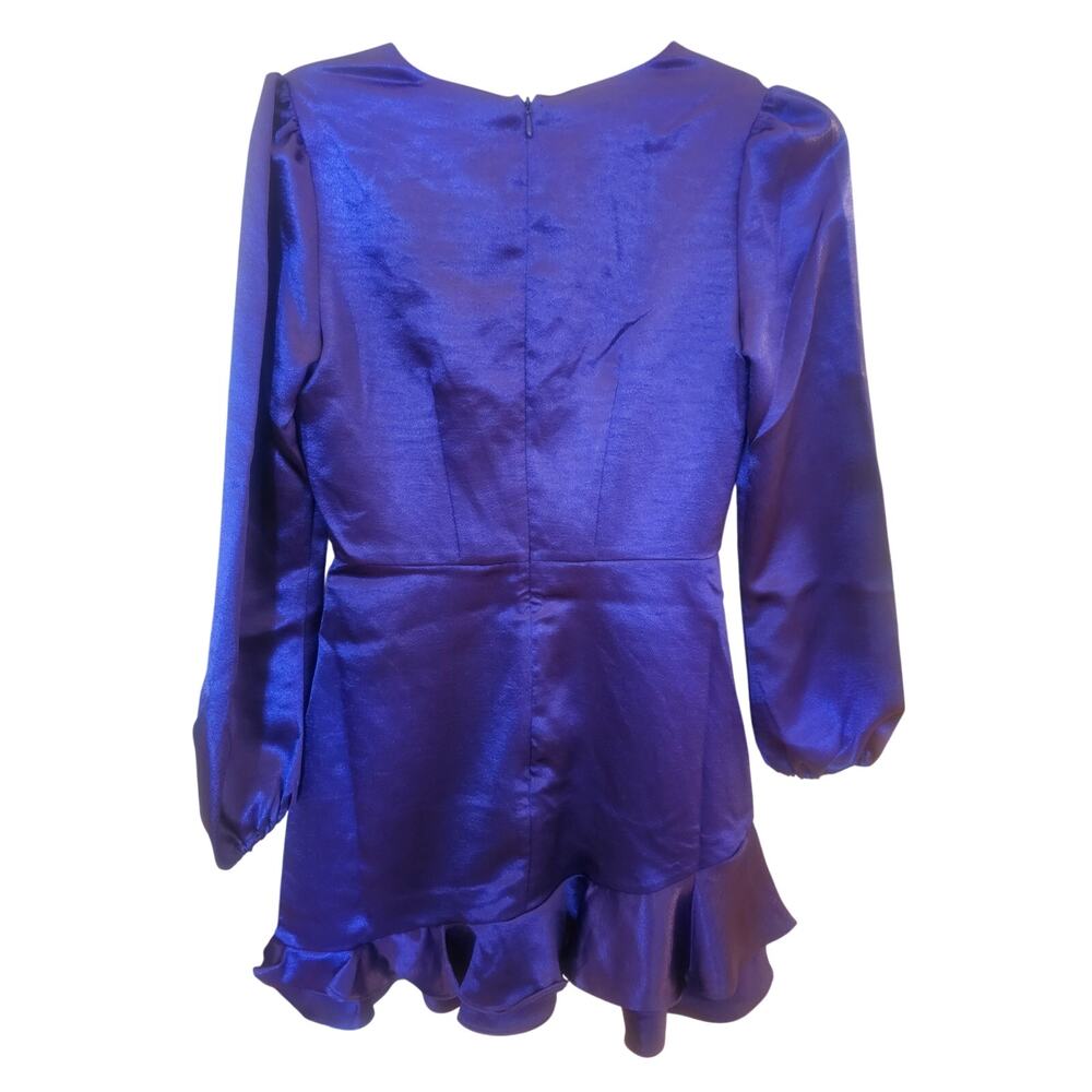 NWT French Connection Denney Satin V-Neck Mini Dress Cobalt Violet Size 2 - Picture 3 of 5